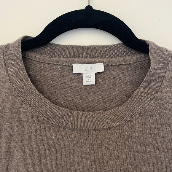 J. Jill 10 Petite Tan brown Long Sleeve Scoop Neck light weight sweater cotton - Picture 2 of 6